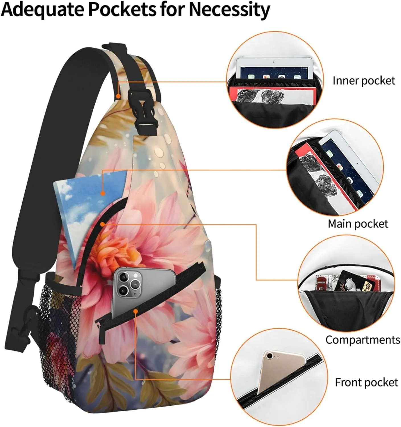 Modern Floral Print Cross Chest Bag Diagonally For Short-Distance Travel And Daily Use