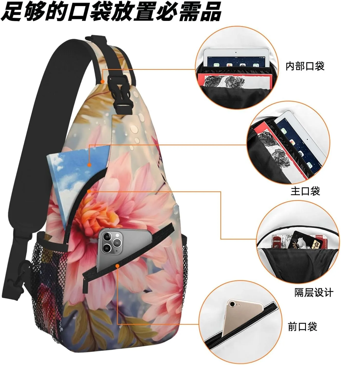 Modern Floral Print Cross Chest Bag Diagonally For Short-Distance Travel And Daily Use