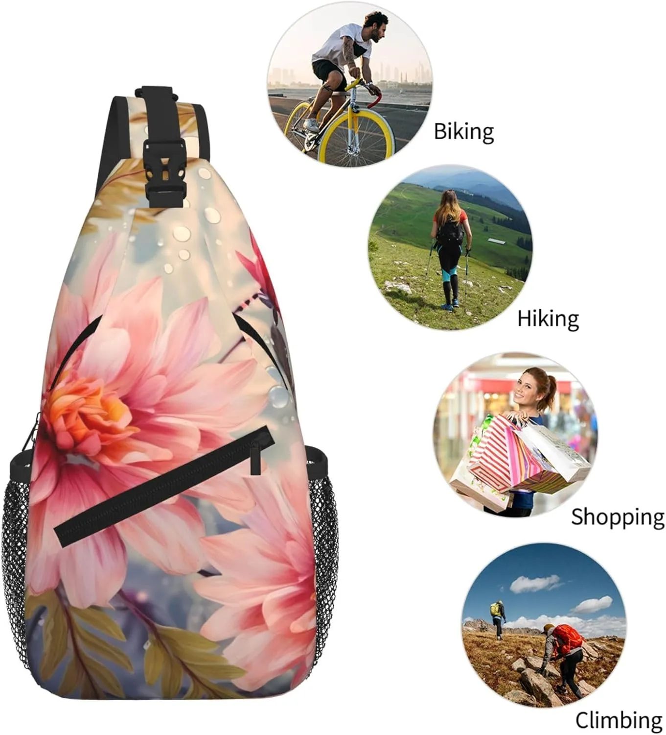Modern Floral Print Cross Chest Bag Diagonally For Short-Distance Travel And Daily Use