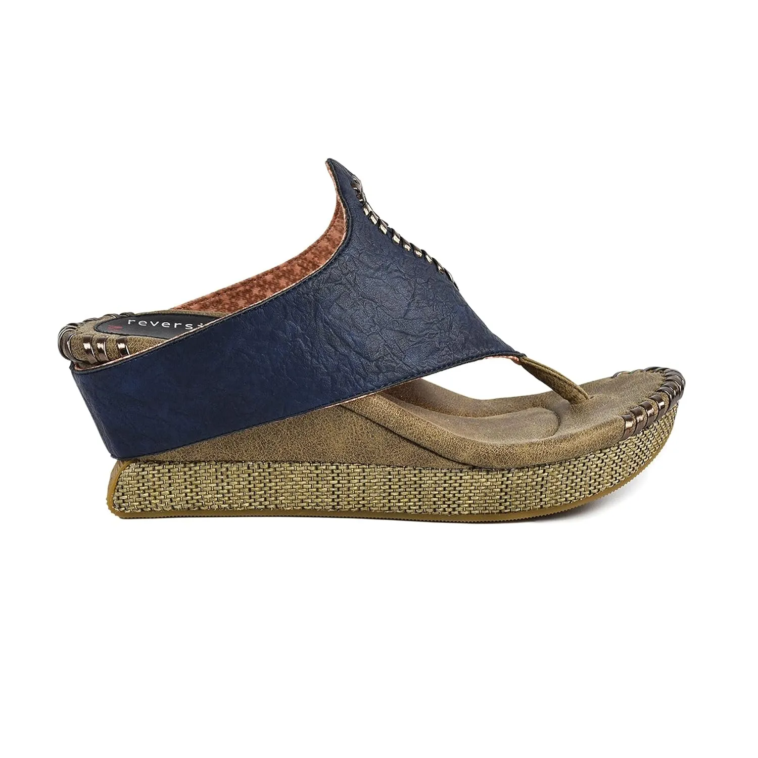 Modzori Lucia Women's Mid Wedge Reversible Sandal Navy 10