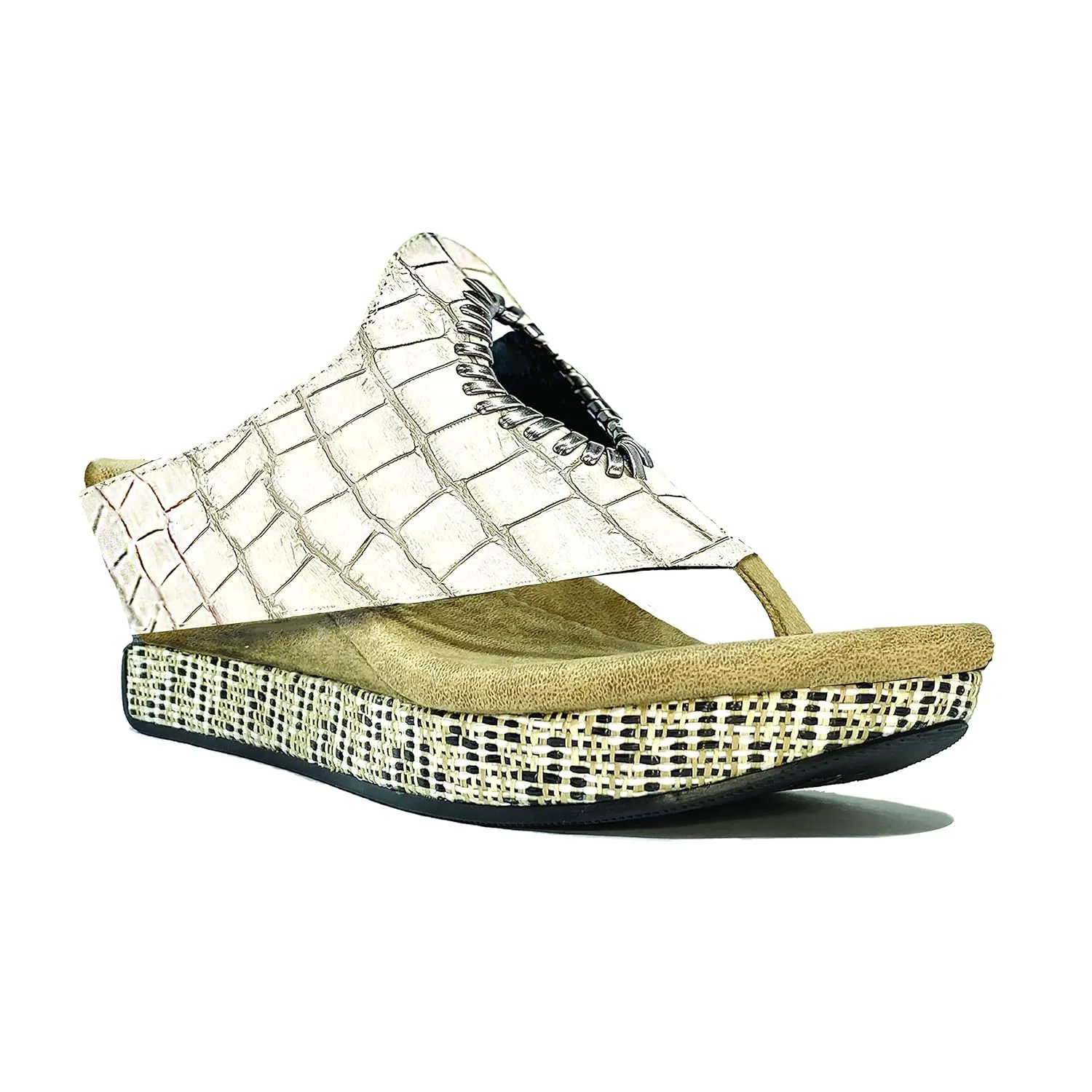 Modzori Lucia Women's Mid Wedge Reversible Sandal Stone/Black 10