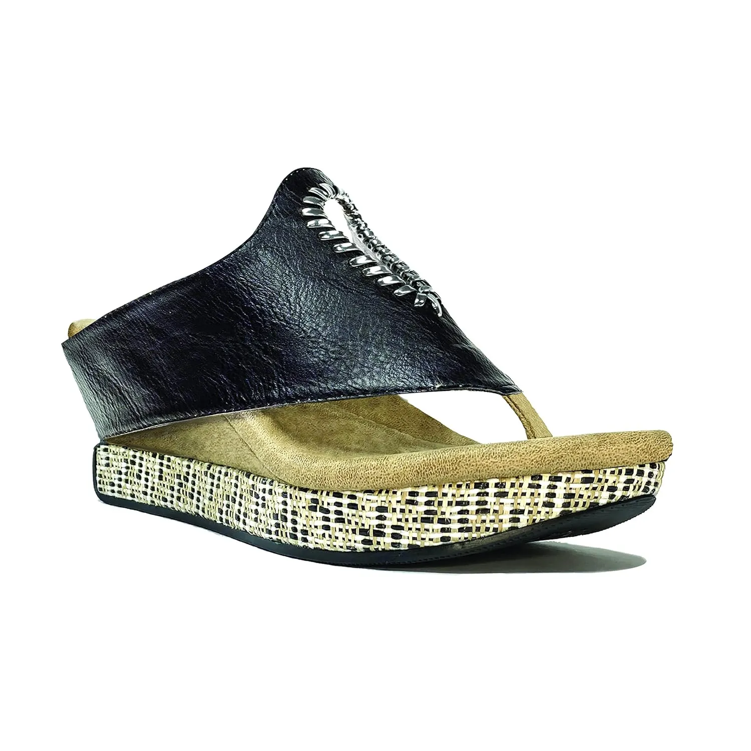 Modzori Lucia Women's Mid Wedge Reversible Sandal Stone/Black 10
