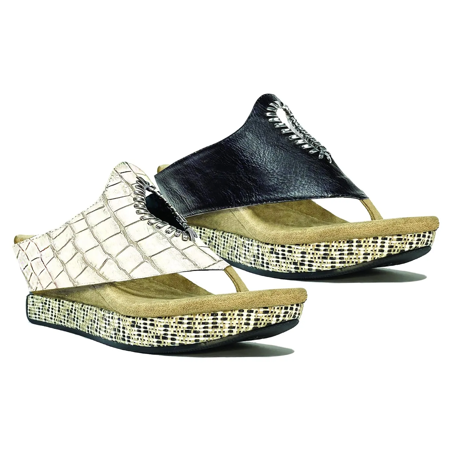 Modzori Lucia Women's Mid Wedge Reversible Sandal Stone/Black 10