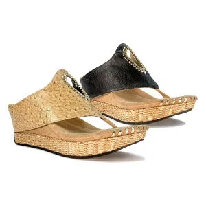 Modzori Lucia Women's Mid Wedge Reversible Sandal Tan/Black 7