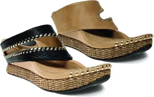 Modzori Tita Women's Mid Wedge Reversible Sandal Black/Beige 6