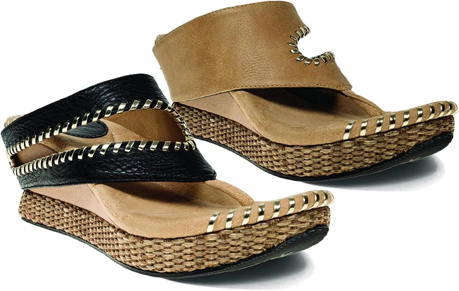 Modzori Tita Women's Mid Wedge Reversible Sandal Black/Beige 6