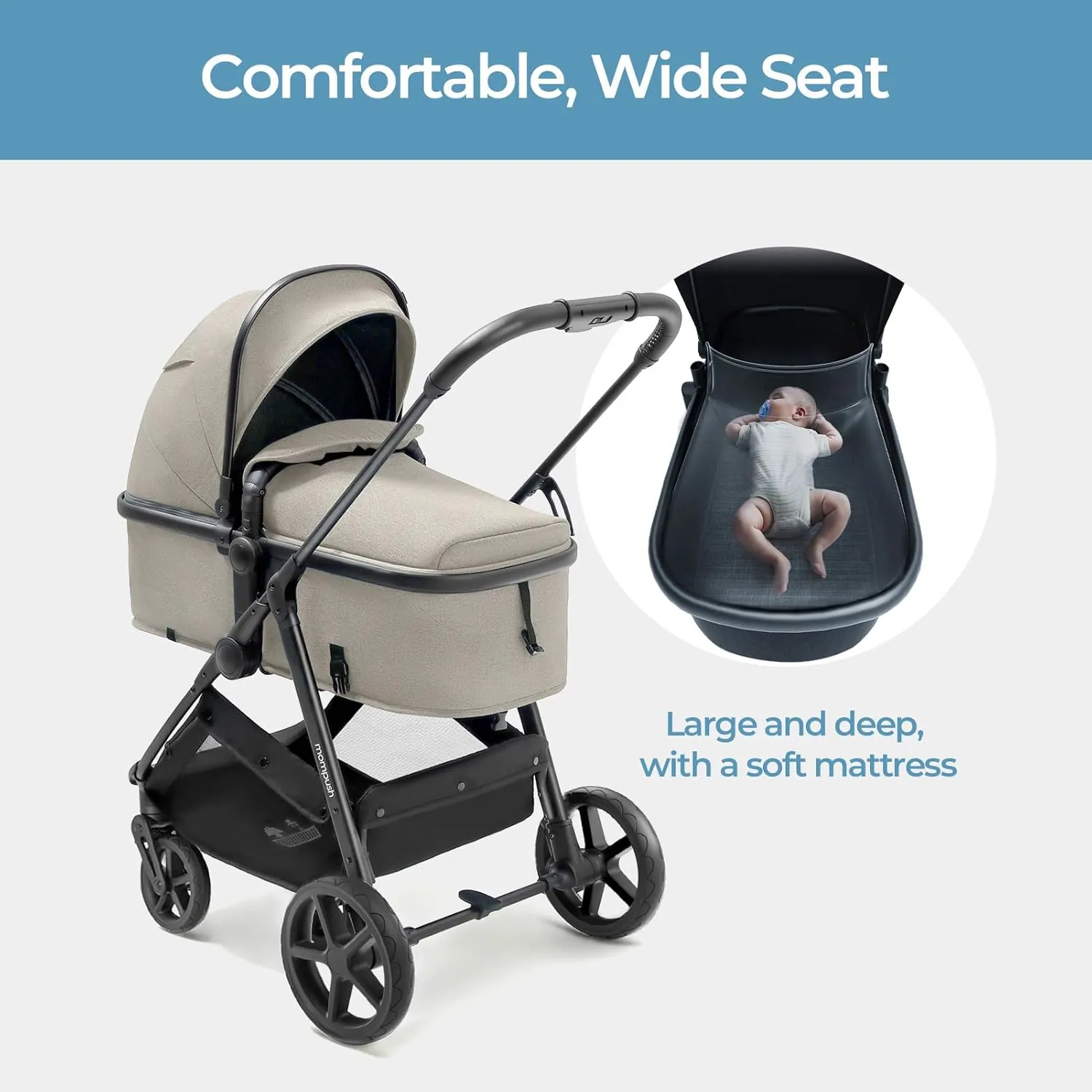 Mompush Wiz 2-in-1 Convertible Baby Stroller with Bassinet Mode, Foldable Infant Stroller with Reversible Seat and Large UPF 50  Canopy