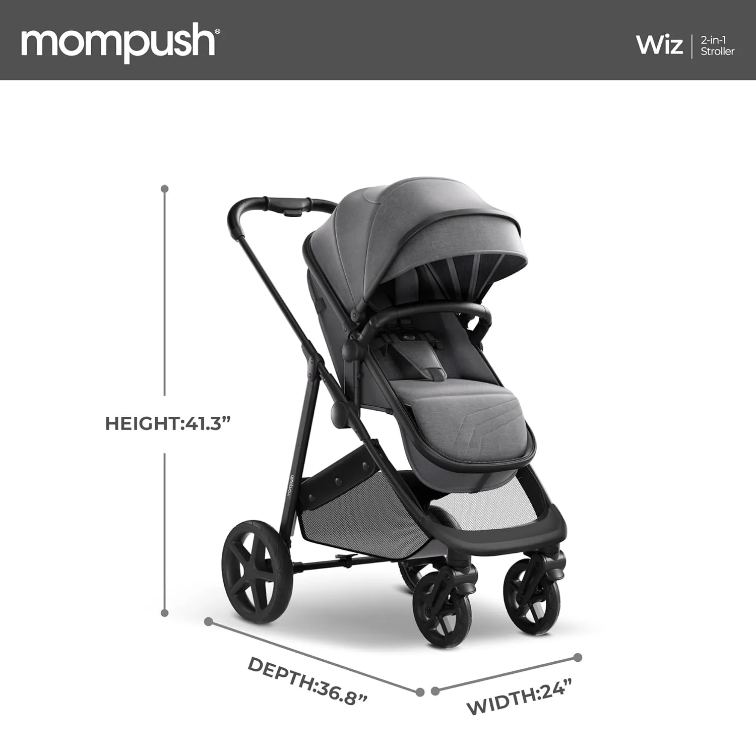 Mompush Wiz 2-in-1 Convertible Baby Stroller with Bassinet Mode, Foldable Infant Stroller with Reversible Seat and Large UPF 50  Canopy