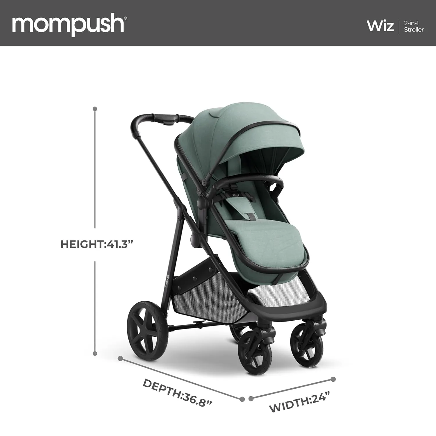 Mompush Wiz 2-in-1 Convertible Baby Stroller with Bassinet Mode, Foldable Infant Stroller with Reversible Seat and Large UPF 50  Canopy