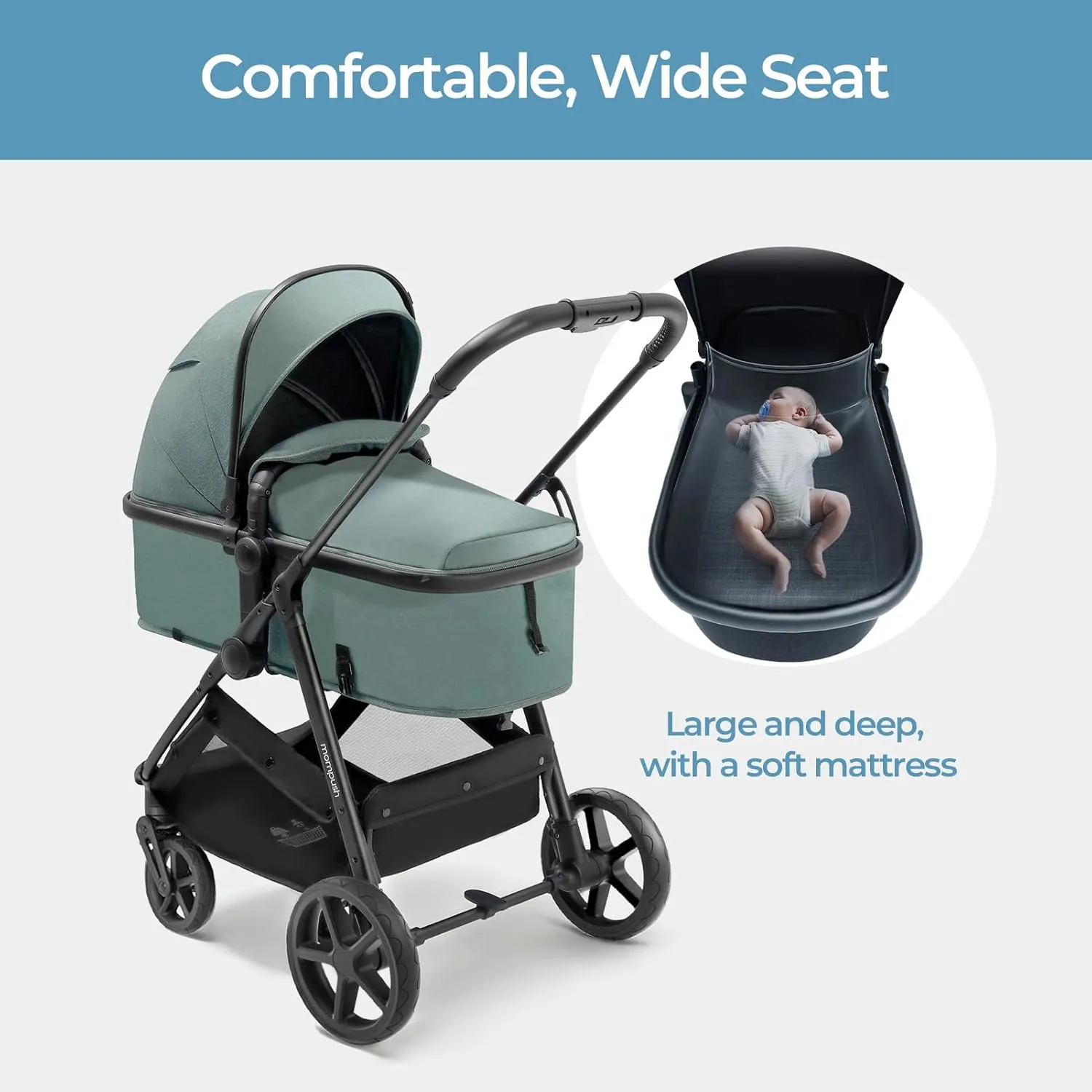 Mompush Wiz 2-in-1 Convertible Baby Stroller with Bassinet Mode, Foldable Infant Stroller with Reversible Seat and Large UPF 50  Canopy