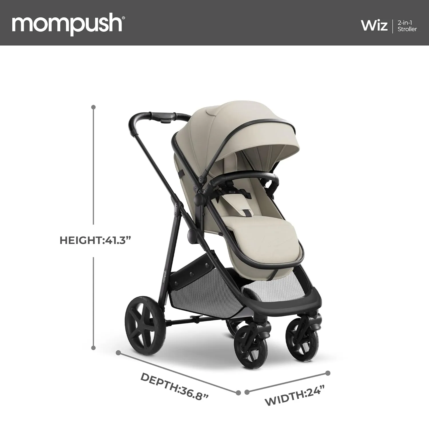 Mompush Wiz 2-in-1 Convertible Baby Stroller with Bassinet Mode, Foldable Infant Stroller with Reversible Seat and Large UPF 50  Canopy