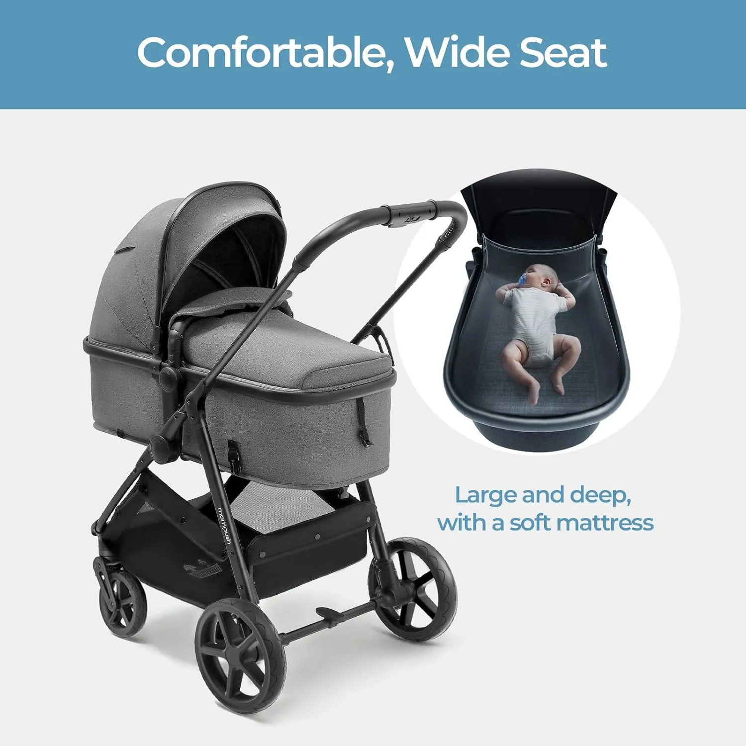 Mompush Wiz 2-in-1 Convertible Baby Stroller with Bassinet Mode, Foldable Infant Stroller with Reversible Seat and Large UPF 50  Canopy