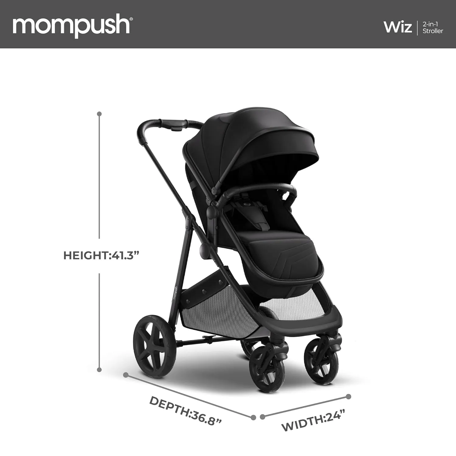 Mompush Wiz 2-in-1 Convertible Baby Stroller with Bassinet Mode, Foldable Infant Stroller with Reversible Seat and Large UPF 50  Canopy