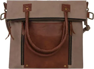 Mona B. Fold-Over and Intermix Convertible Upcycled Canvas Tote and Crossbody Bag with Vegan Leather Trim