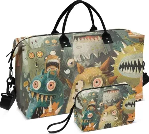 Monsters Jungle Adventure Duffle Bag for Travel Makeup Bag Set of 2, Art Womens Gym Tote Bags Weekender Travel Bag