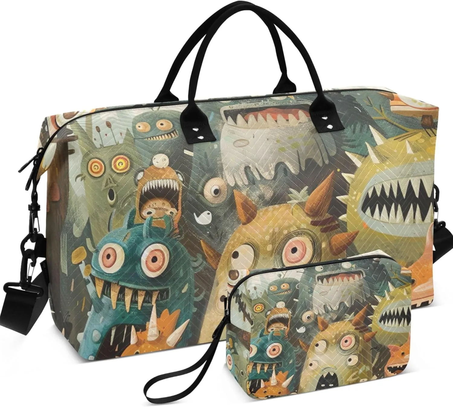 Monsters Jungle Adventure Duffle Bag for Travel Makeup Bag Set of 2, Art Womens Gym Tote Bags Weekender Travel Bag
