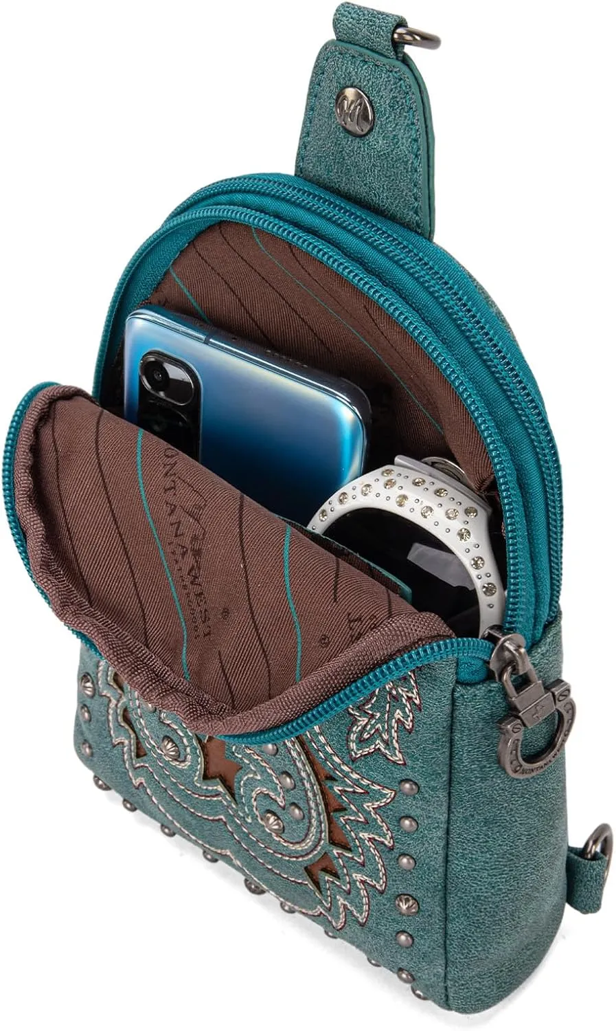 Montana West Cowhead Flora Western Sling Bag for Women Embroidery Cross Body Bag Fanny Pack with Wide Guitar Strap