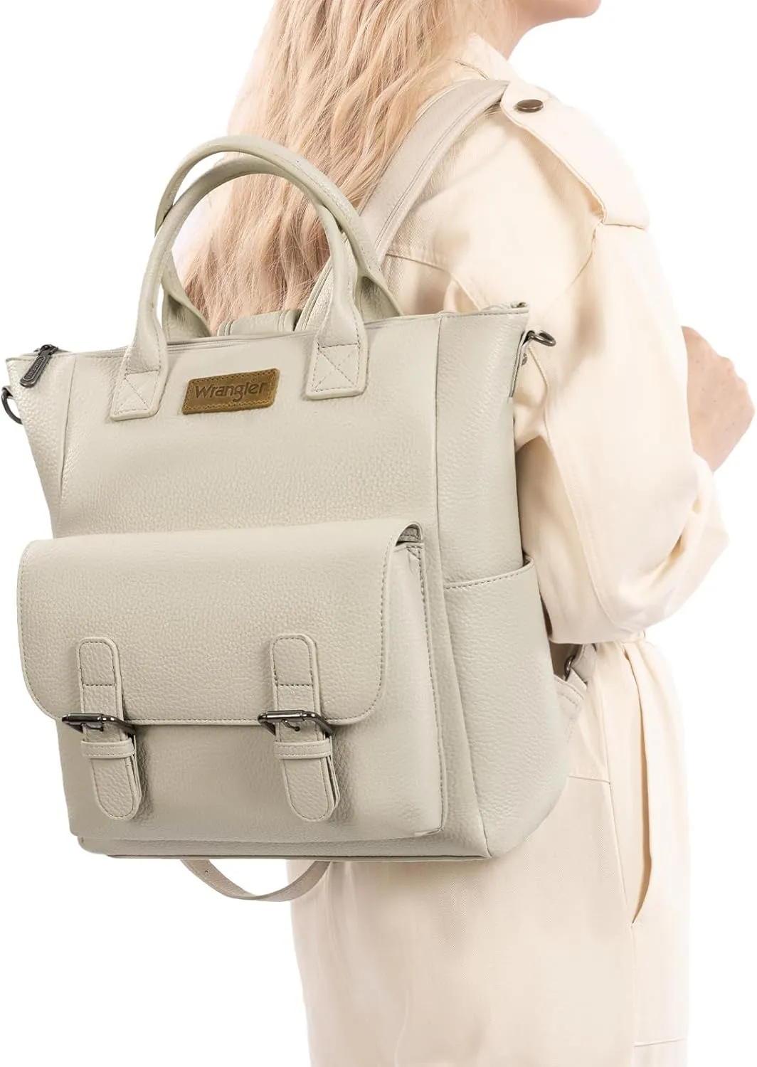 Montana West Wrangler Medium Backpack Purse for Women Off-white Fashion Backpack with Removable Crossbody Strap for Travel Work