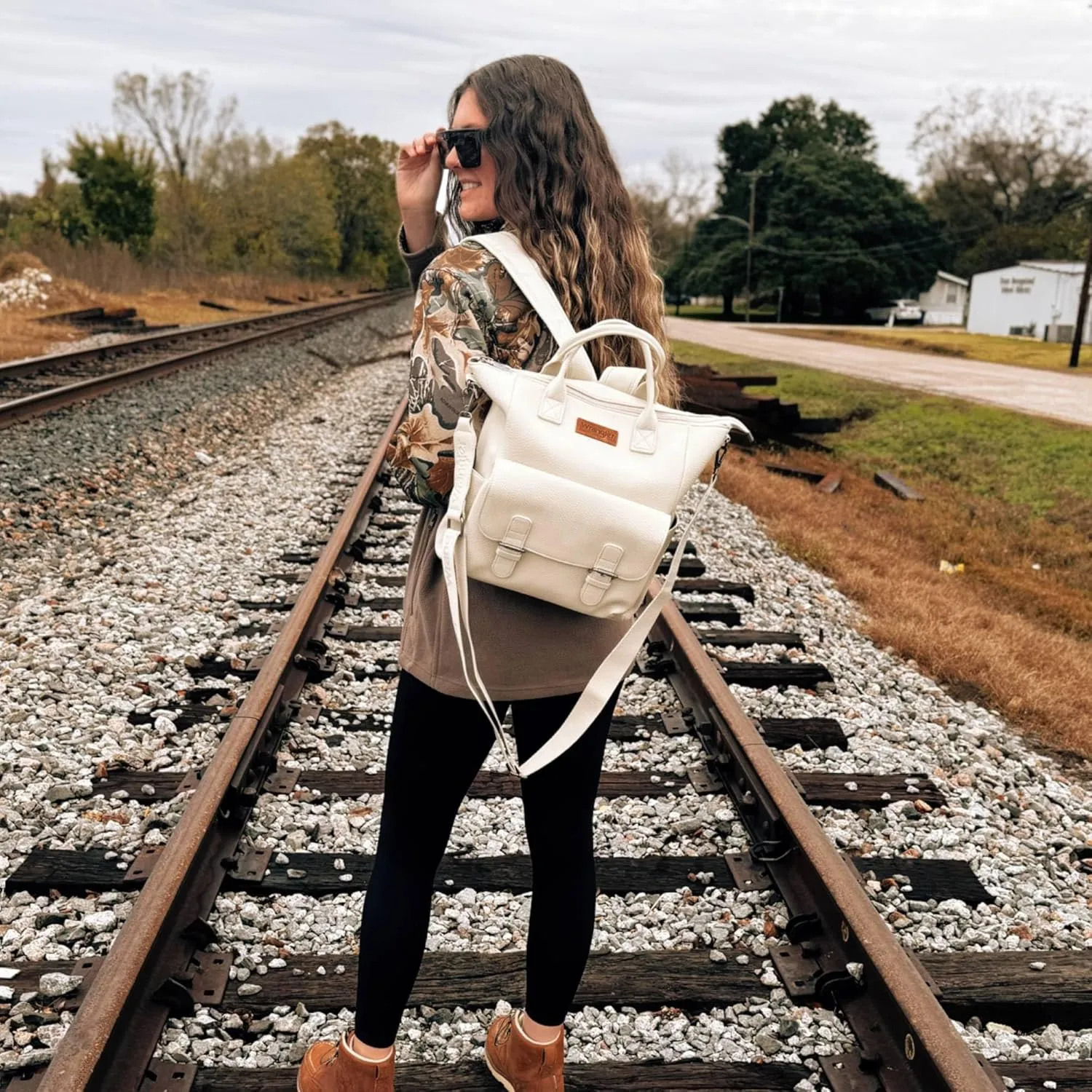 Montana West Wrangler Medium Backpack Purse for Women Off-white Fashion Backpack with Removable Crossbody Strap for Travel Work