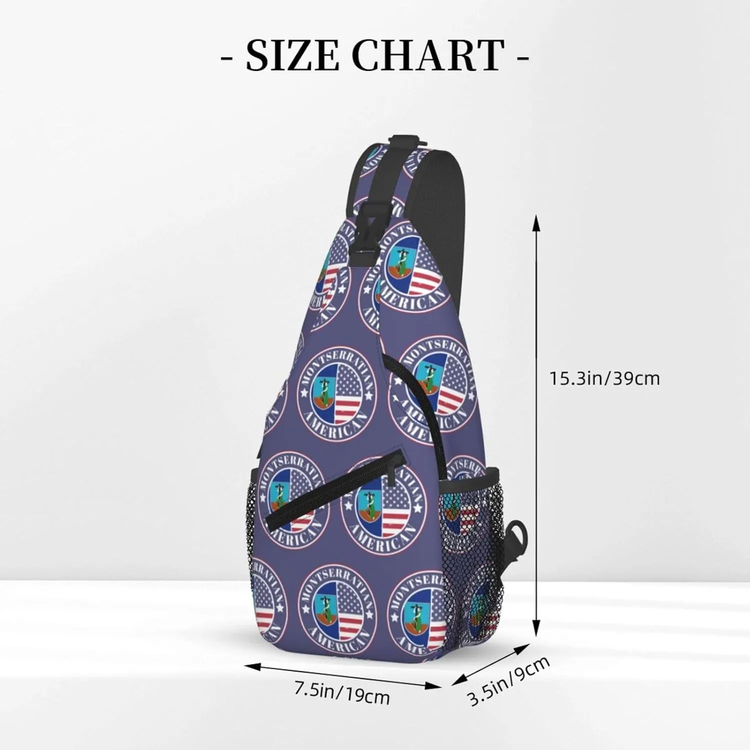 Montserratian American Badge Montserrat Flag Crossbody Bags Sling Backpack Cross Chest Bag Sports Shoulder Bag Gym Fanny Pack Adjustable Cycling Daypack Diagonally Rucksack for Running