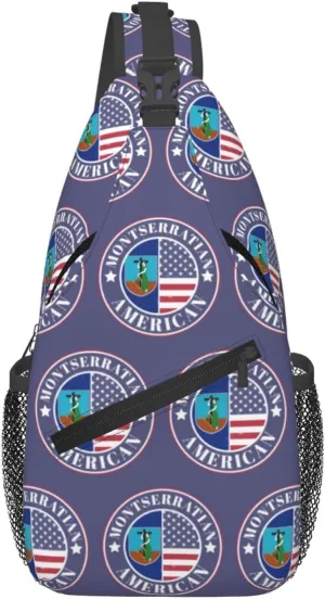 Montserratian American Badge Montserrat Flag Crossbody Bags Sling Backpack Cross Chest Bag Sports Shoulder Bag Gym Fanny Pack Adjustable Cycling Daypack Diagonally Rucksack for Running