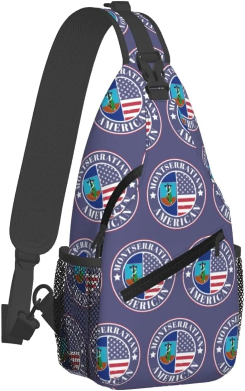 Montserratian American Badge Montserrat Flag Crossbody Bags Sling Backpack Cross Chest Bag Sports Shoulder Bag Gym Fanny Pack Adjustable Cycling Daypack Diagonally Rucksack for Running