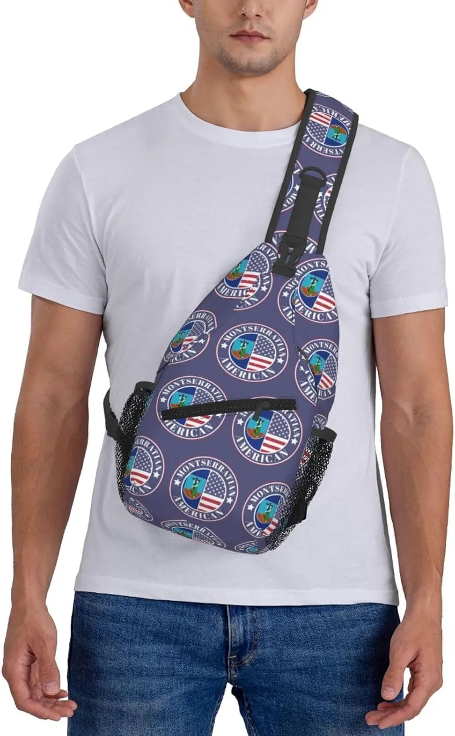 Montserratian American Badge Montserrat Flag Crossbody Bags Sling Backpack Cross Chest Bag Sports Shoulder Bag Gym Fanny Pack Adjustable Cycling Daypack Diagonally Rucksack for Running
