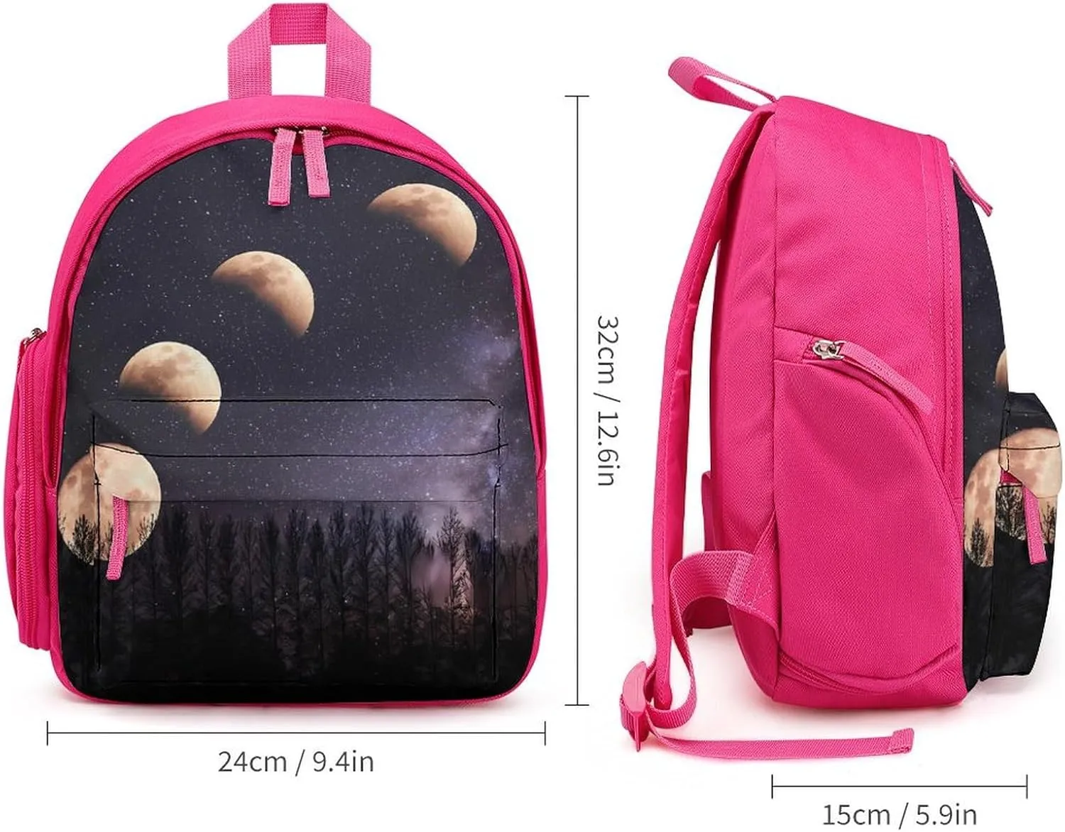 Moon Phases Night Star Cute Backpack Shoulders Bag Casual Daypacks Travel Back Pack for Camping Hiking Pink-style