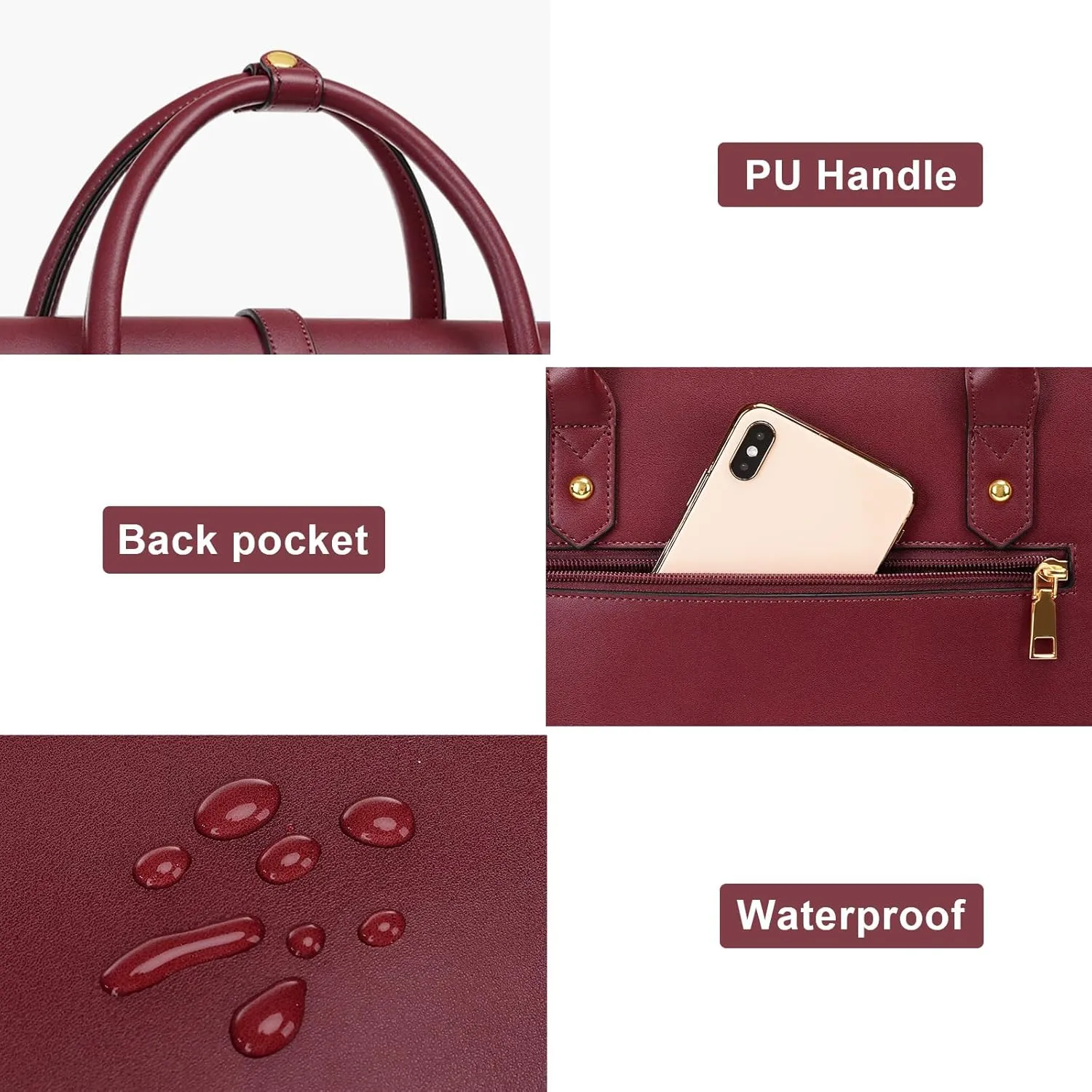 MOSISO 15-15.6 Inch PU Leather Laptop Shoulder Bag for Women, Convertible Backpack, 16 Inch Messenger Casual Handbag, Work Briefcase, Travel Computer Bag With Bowknot, Wine Red