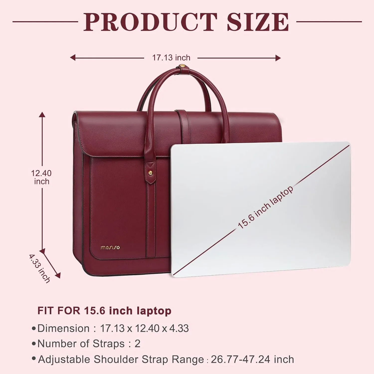 MOSISO 15-15.6 Inch PU Leather Laptop Shoulder Bag for Women, Convertible Backpack, 16 Inch Messenger Casual Handbag, Work Briefcase, Travel Computer Bag With Bowknot, Wine Red