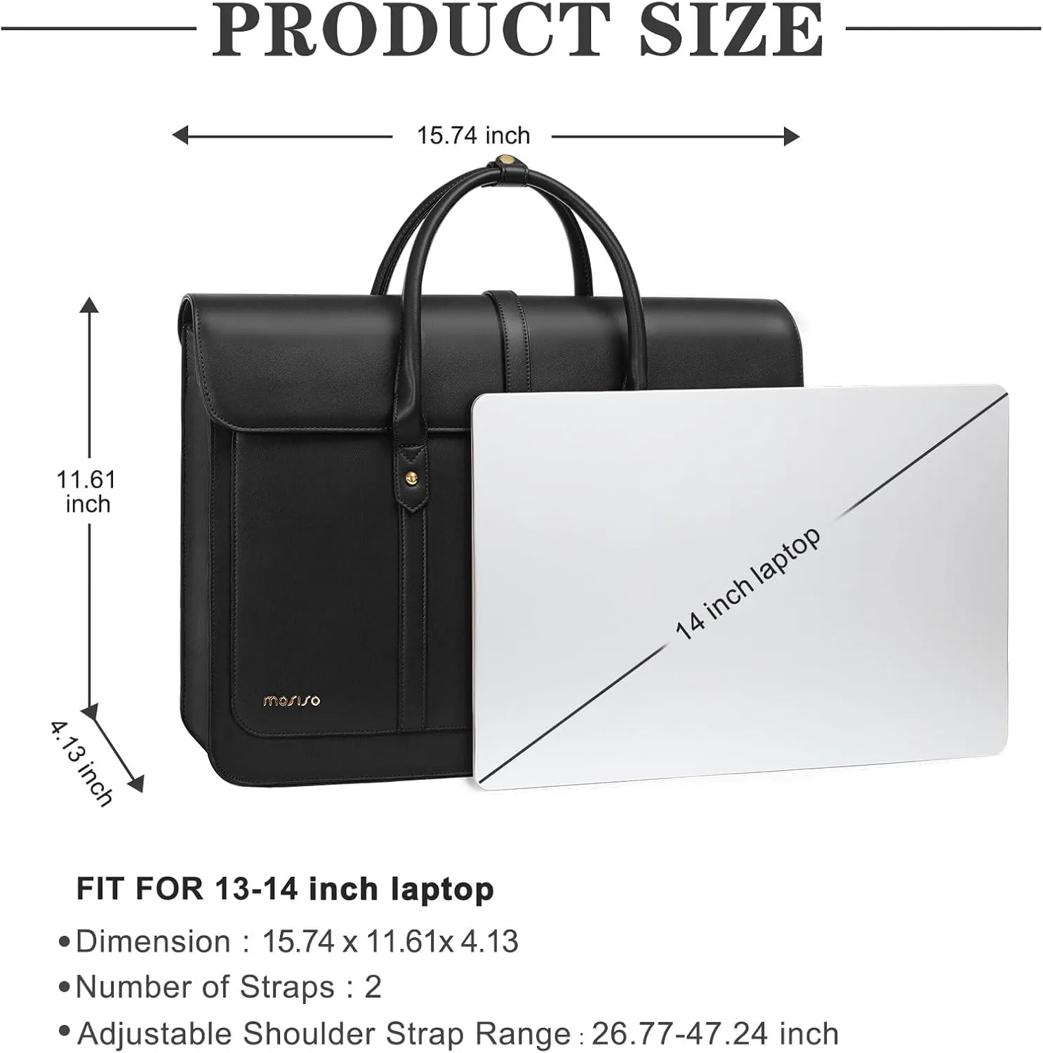 MOSISO Laptop Bag for Women, 13-14 inch PU Leather Laptop Shoulder Bag Convertible Backpack, 13.3 inch Messenger Bag Casual Handbag Work Briefcase Travel Computer Bag with Bowknot, Black