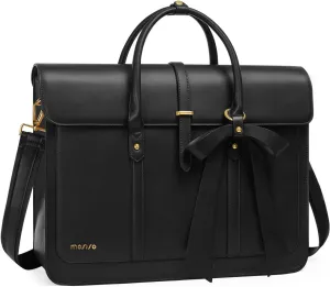 MOSISO Laptop Bag for Women, 13-14 inch PU Leather Laptop Shoulder Bag Convertible Backpack, 13.3 inch Messenger Bag Casual Handbag Work Briefcase Travel Computer Bag with Bowknot, Black