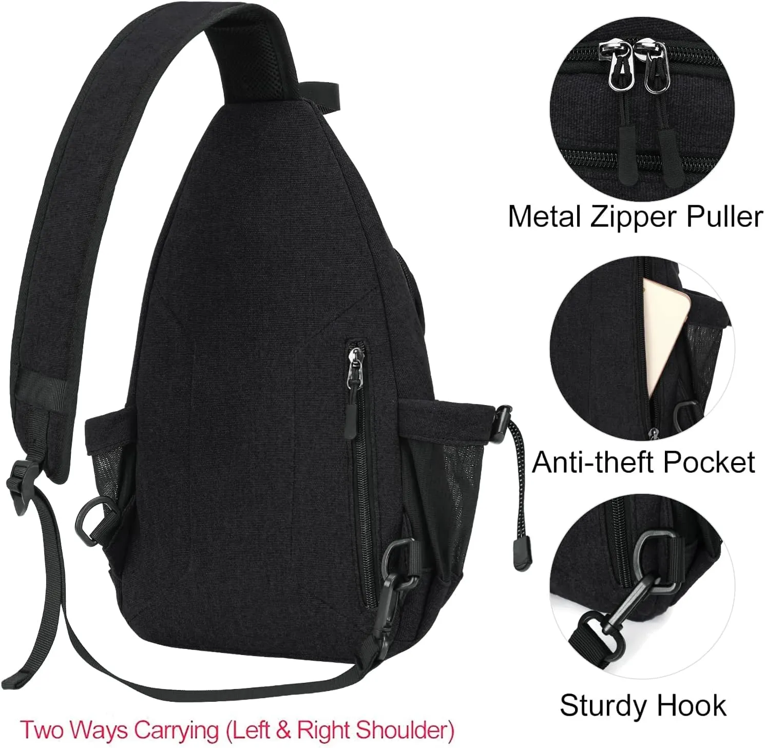 MOSISO Sling Backpack,Canvas Crossbody Hiking Daypack Bag with Anti-theft Pocket
