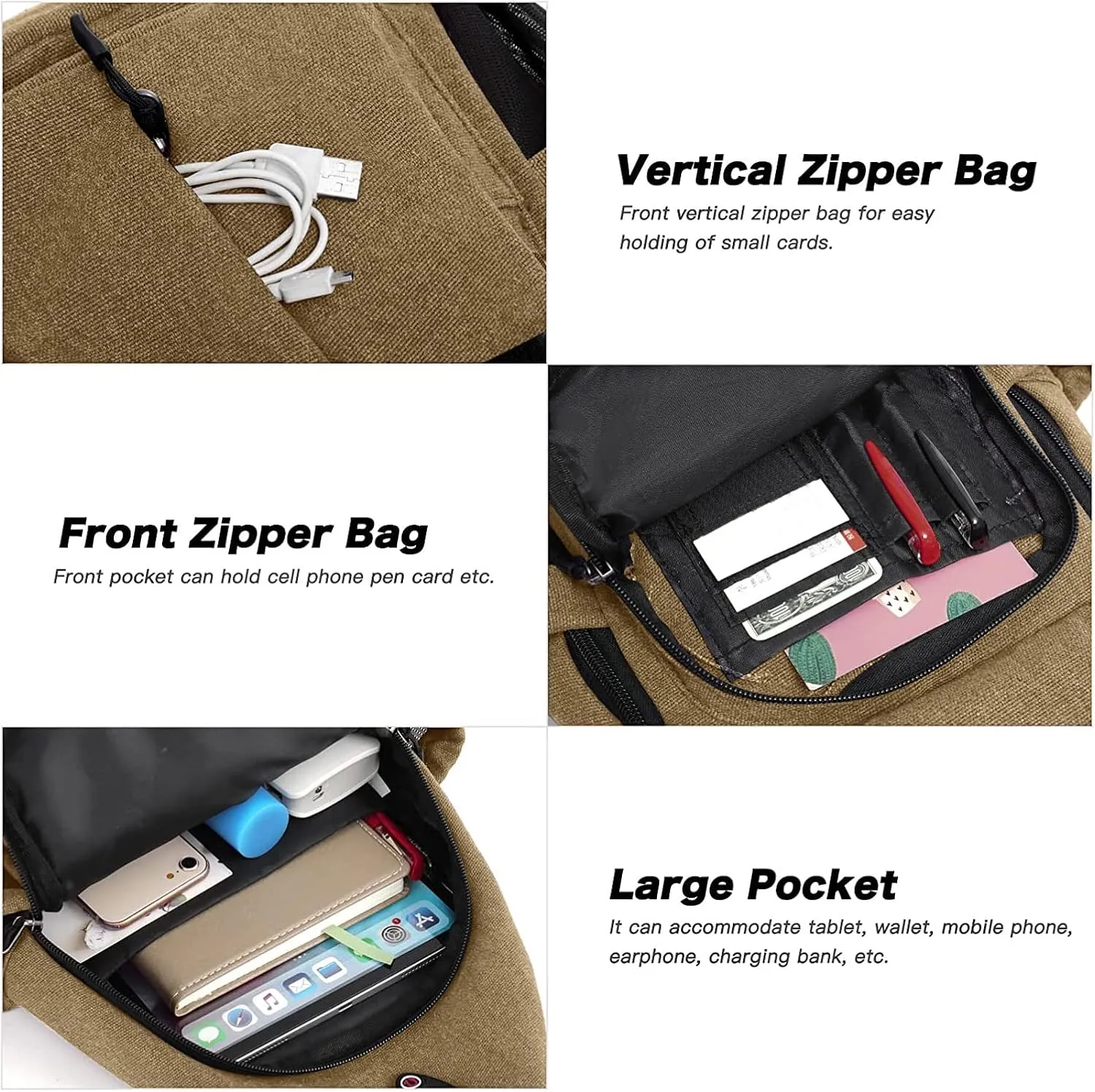 MOSISO Sling Backpack,Canvas Crossbody Hiking Daypack Bag with Anti-theft Pocket