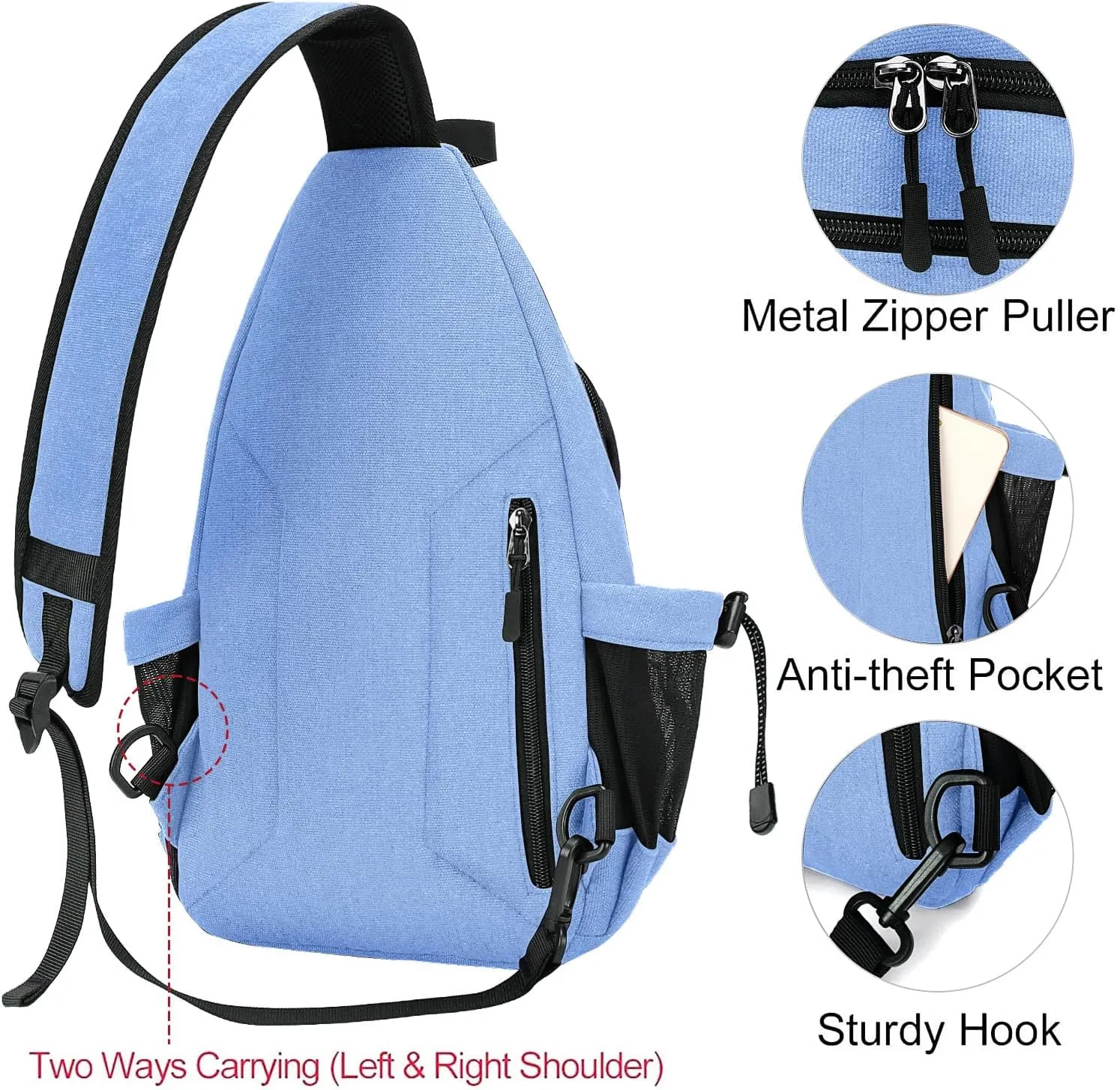 MOSISO Sling Backpack,Canvas Crossbody Hiking Daypack Bag with Anti-theft Pocket