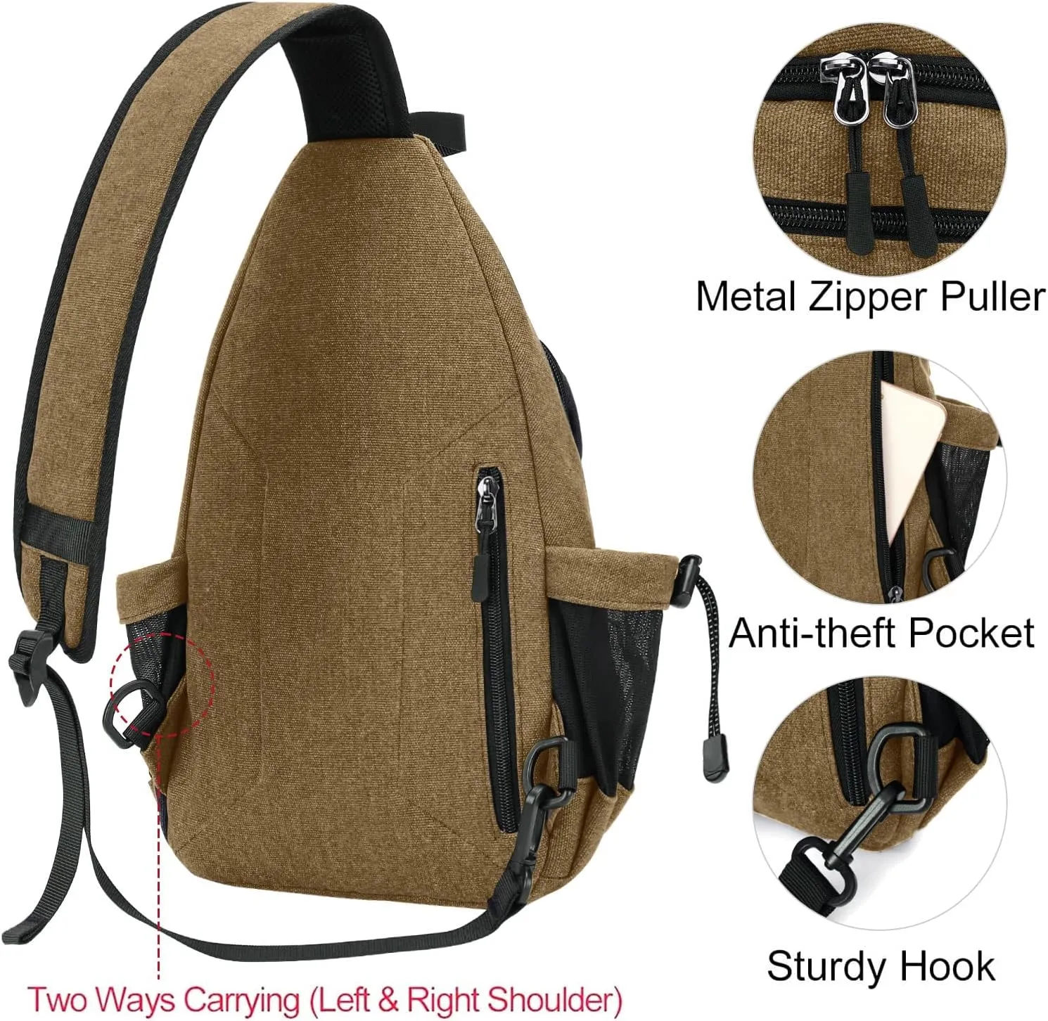 MOSISO Sling Backpack,Canvas Crossbody Hiking Daypack Bag with Anti-theft Pocket