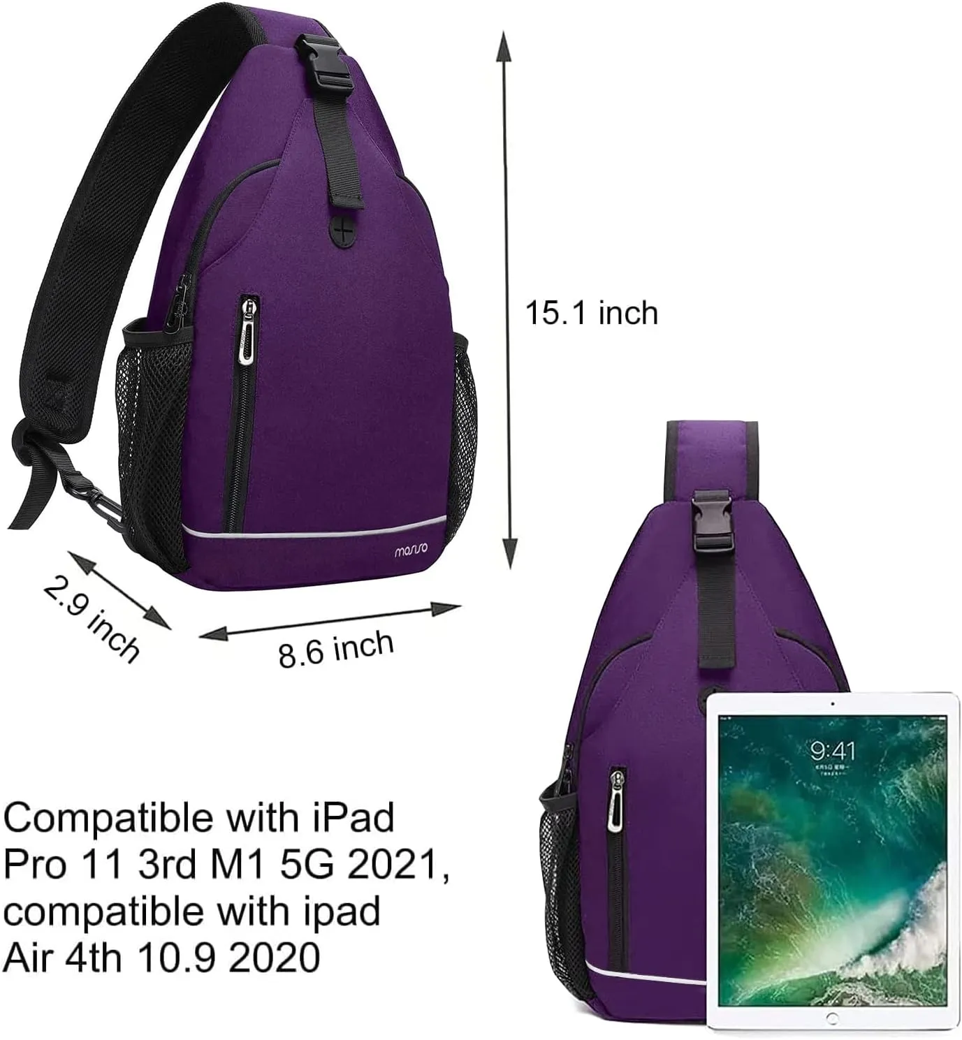 MOSISO Sling Backpack,Multipurpose Travel Hiking Daypack Rope Crossbody Shoulder Bag with Front Buckle Pouch&Reflective Strip