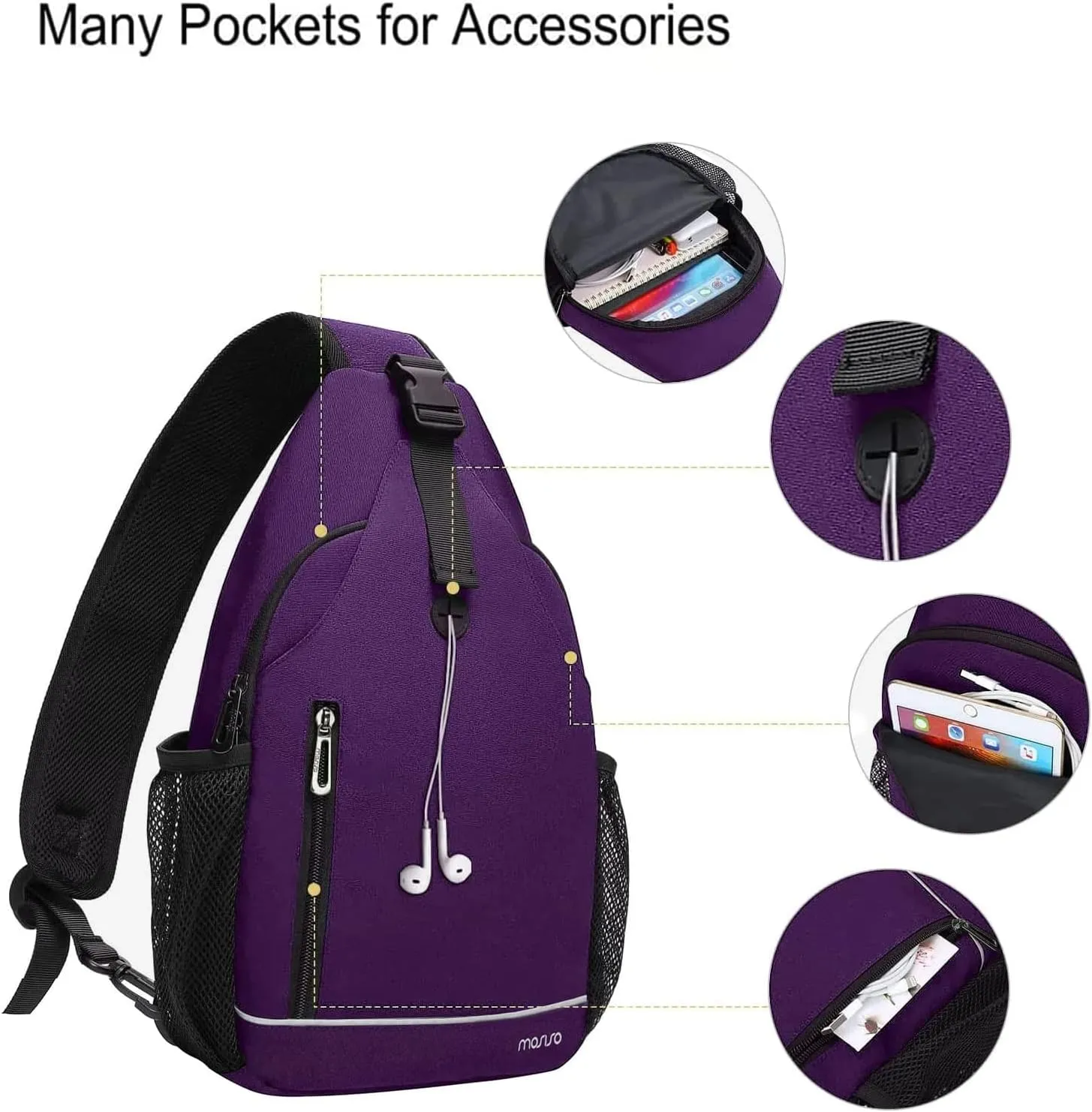 MOSISO Sling Backpack,Multipurpose Travel Hiking Daypack Rope Crossbody Shoulder Bag with Front Buckle Pouch&Reflective Strip