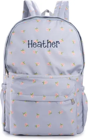 MT WORLD Floral Backpack Personalized Daycare Backpack with Name 16inch Flower Daypack with 2 Side Pockets & Spacious Interior Custom Daycare Bag for Overnight Daily Activities Birthday Gifts (Blue)