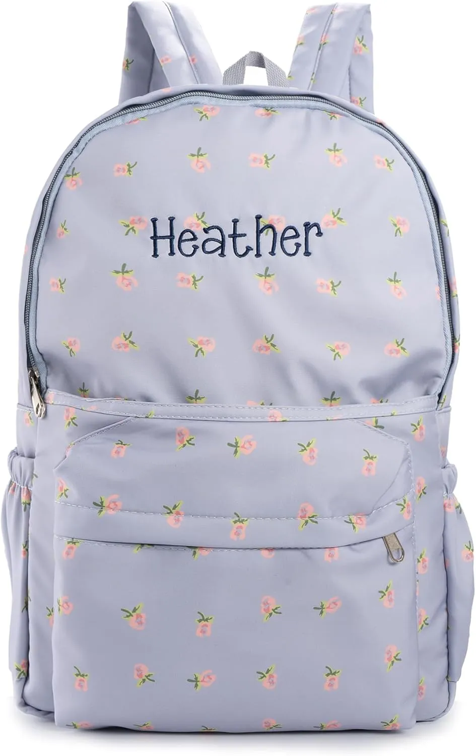 MT WORLD Floral Backpack Personalized Daycare Backpack with Name 16inch Flower Daypack with 2 Side Pockets & Spacious Interior Custom Daycare Bag for Overnight Daily Activities Birthday Gifts (Blue)