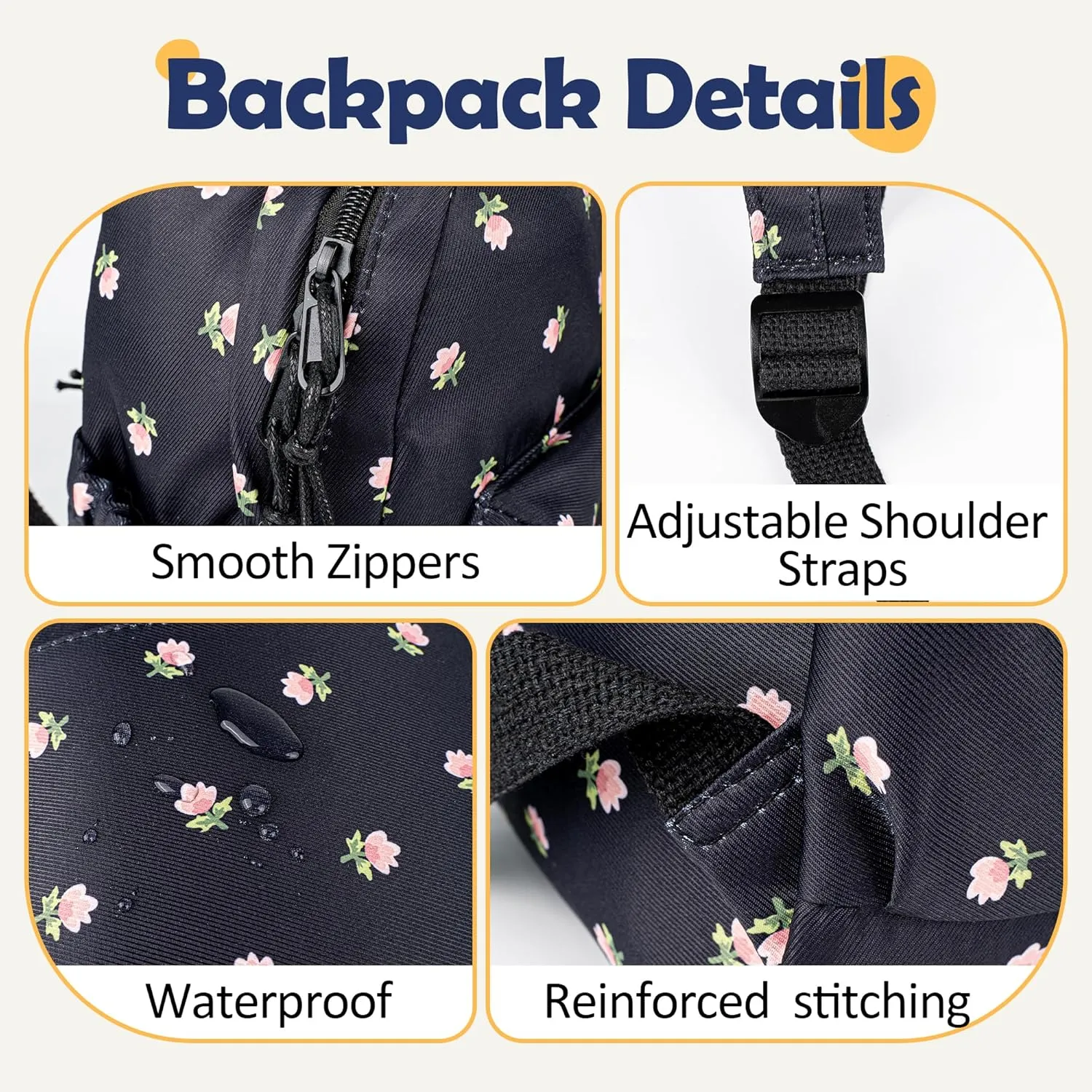 MT WORLD Floral Toddler Backpack Personalized Daycare Backpack Little Girls Daypack with Flower Custom Bookbag Gifts with Embroidered Name for School Overnigtht Daily Activities (Black)