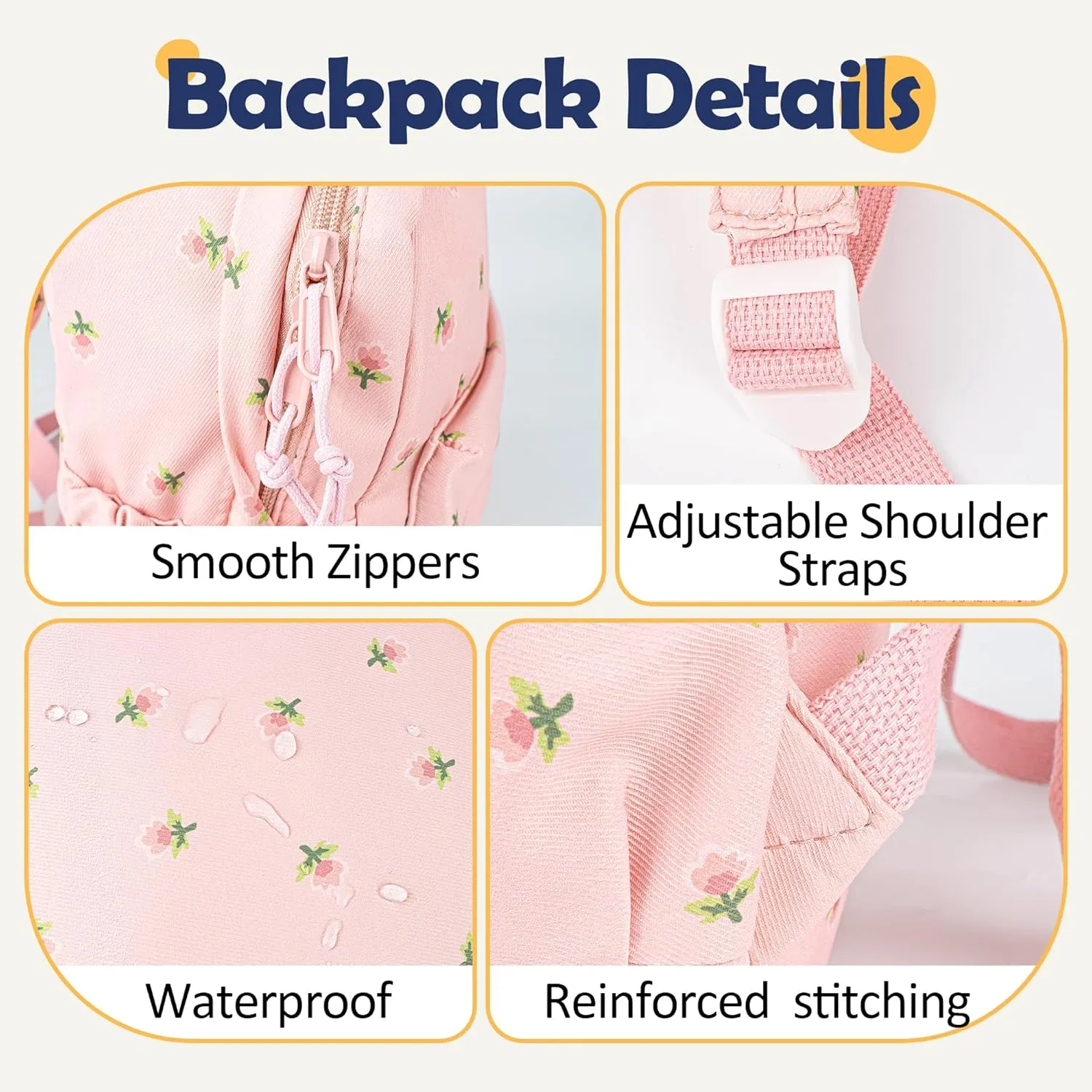MT WORLD Floral Toddler Backpack Personalized Daycare Backpack Little Girls Daypack with Flower Custom Bookbag Gifts with Embroidered Name for School Overnigtht Daily Activities (Pink)