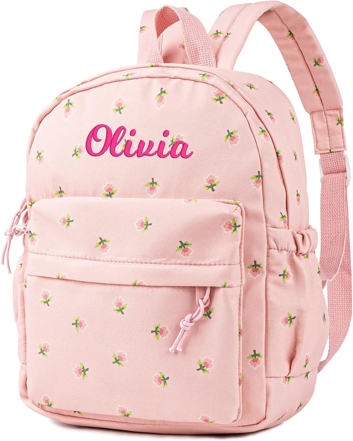 MT WORLD Floral Toddler Backpack Personalized Daycare Backpack Little Girls Daypack with Flower Custom Bookbag Gifts with Embroidered Name for School Overnigtht Daily Activities (Pink)