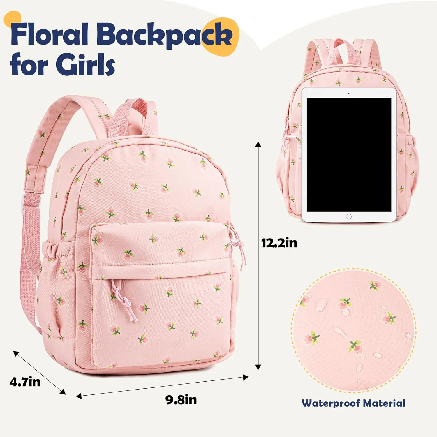 MT WORLD Floral Toddler Backpack Personalized Daycare Backpack Little Girls Daypack with Flower Custom Bookbag Gifts with Embroidered Name for School Overnigtht Daily Activities (Pink)