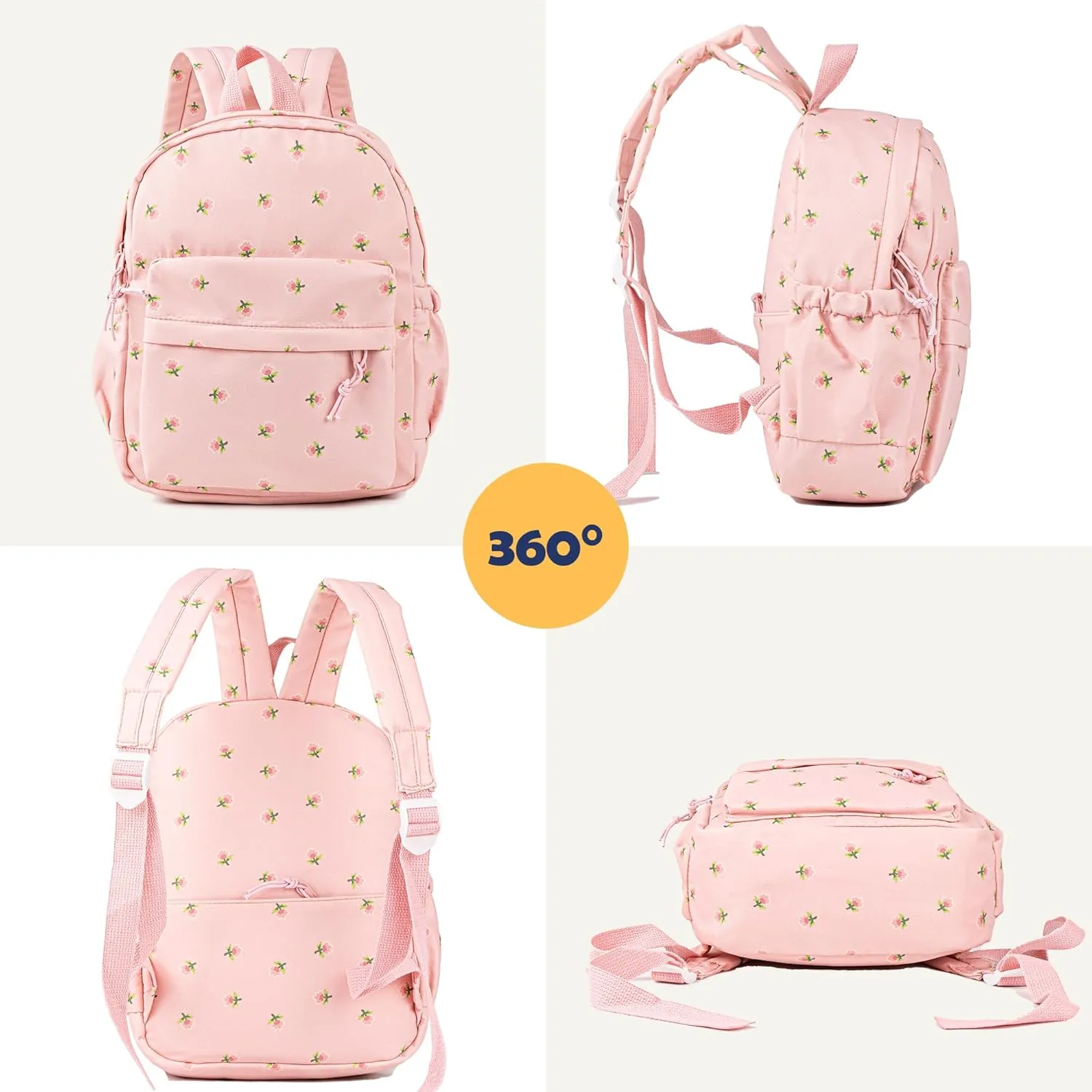 MT WORLD Floral Toddler Backpack Personalized Daycare Backpack Little Girls Daypack with Flower Custom Bookbag Gifts with Embroidered Name for School Overnigtht Daily Activities (Pink)