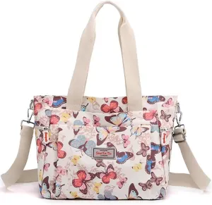 Mudono Tote Bag for Women Vintage Nylon Crossbody Purse Large Floral Shoulder Bag Casual Hobo Handbag Lightweight Satchel