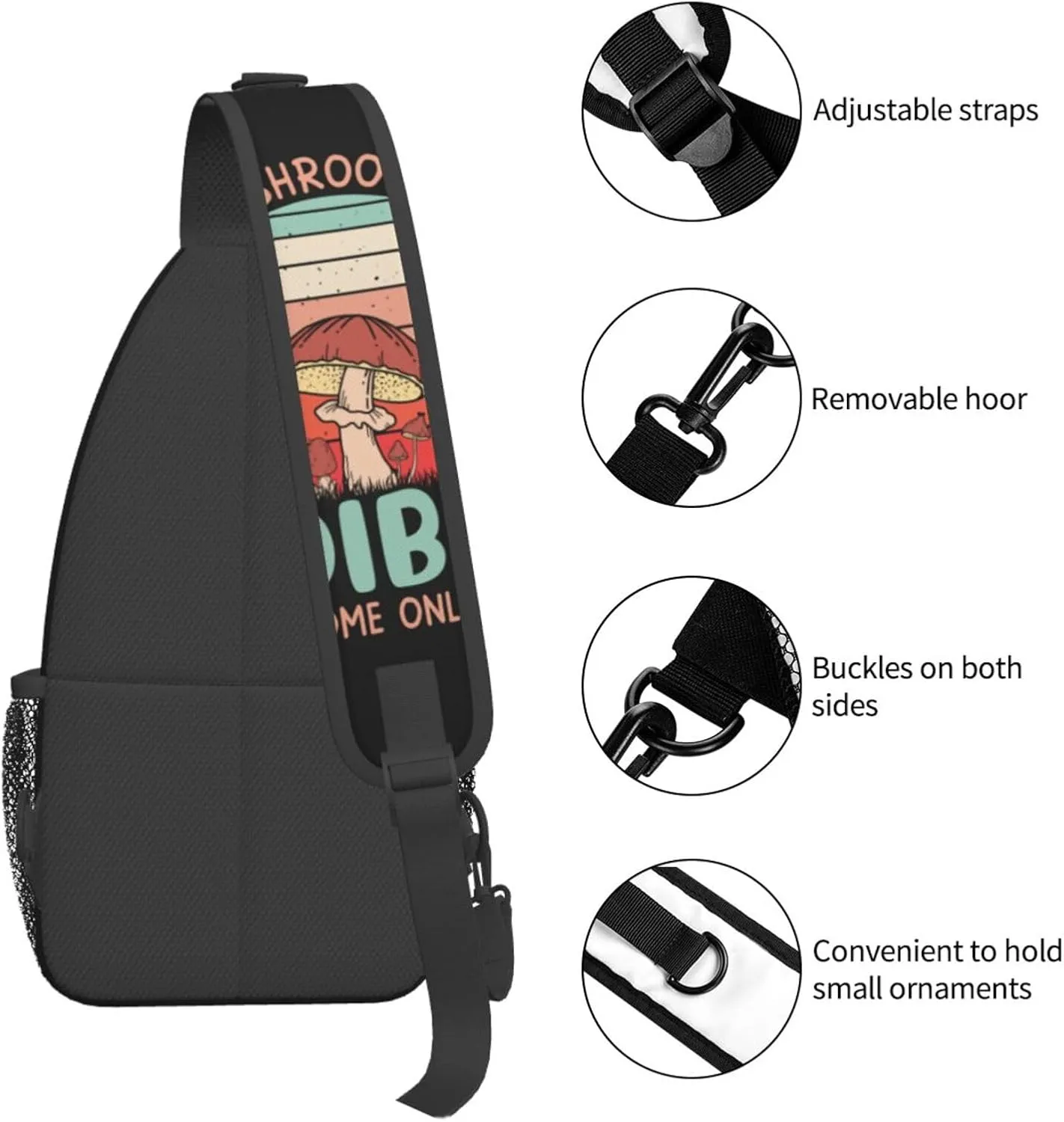 Mushroom All Mushrooms Are Edible But Some Only Once Chest Sling Bag Crossbody Shoulder Backpack Bag Gym Cycling Daypack Travel Hiking Cross Bag