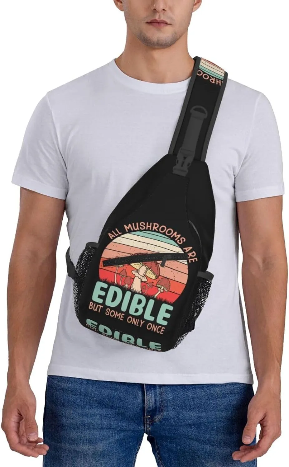 Mushroom All Mushrooms Are Edible But Some Only Once Chest Sling Bag Crossbody Shoulder Backpack Bag Gym Cycling Daypack Travel Hiking Cross Bag
