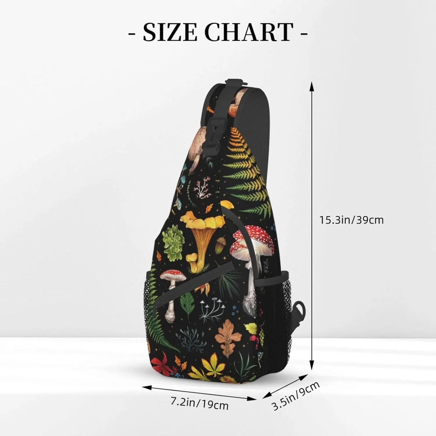 Mushroom Plants Leaves Botanical Sling Bag for Women Mens Crossbody Backpack Hiking Travel Daypack Shoulder Chest Bag with Adjustable Strap