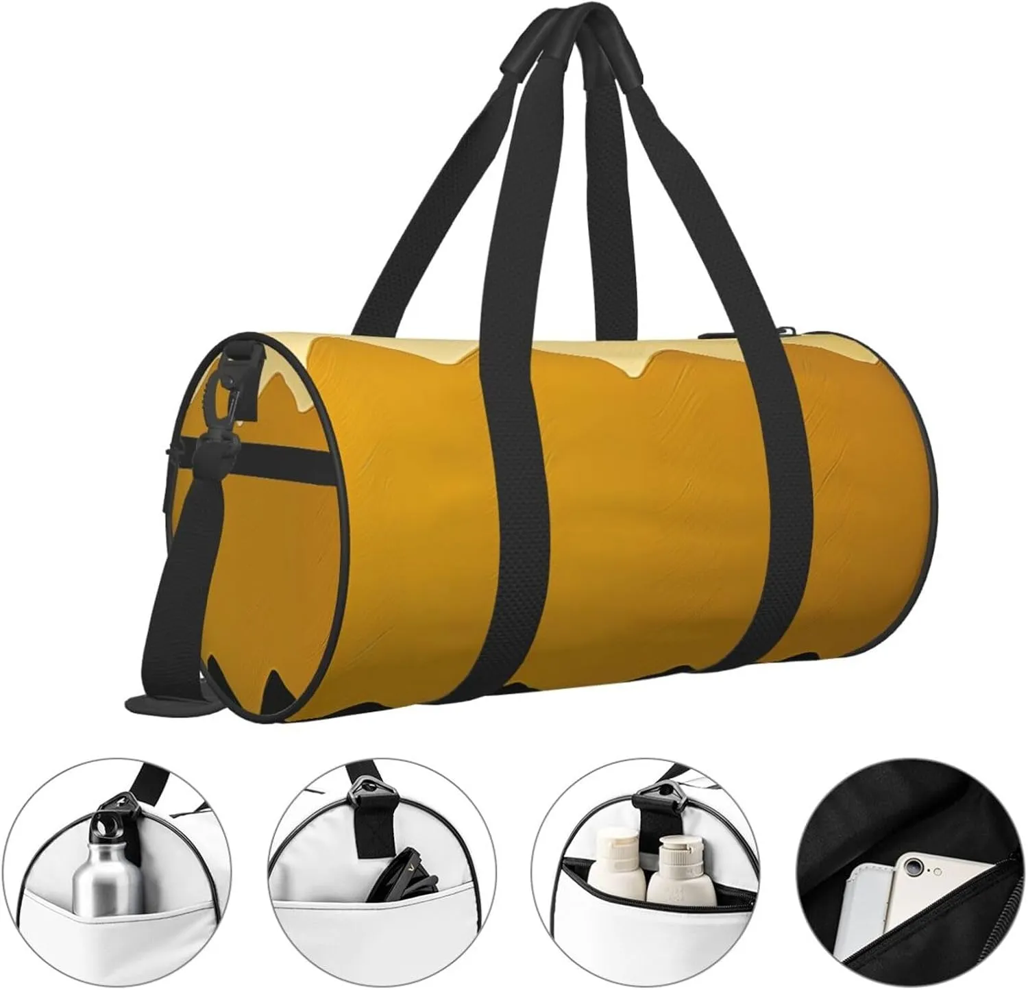 Mustard Yellow and Black Travel Duffle Bag for Men Women Sport Gym Bag Foldable Weekender Bag Carry on Overnight Bag for Travel Swimming Basketball